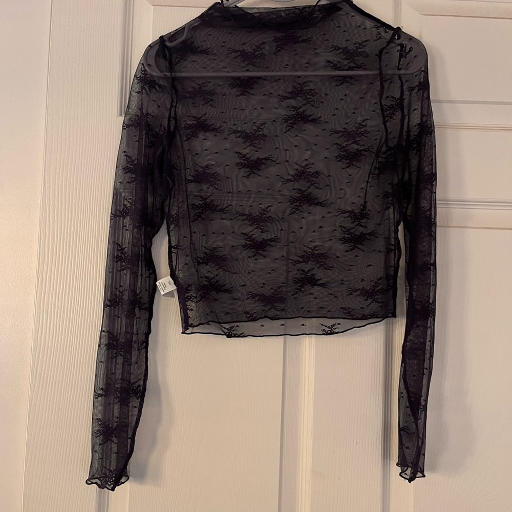 Aerie Navy Sheer Lace Blouse